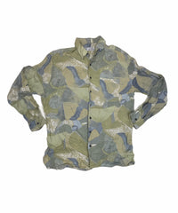 Vintage 90s C&A light olive green watercolour Abstract Pastel Plant Print viscose Shirt size large