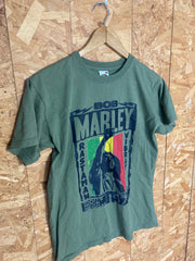 Vintage Y2K grungy olive green Bob Marley Rastaman Vibrations retro vtg music merch band t-shirt size small