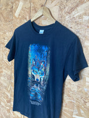 Vintage 90s North Island Recovery Wolf reflection gouache pastel artwork print black souvenir t-shirt size small