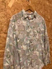 Vintage 90s pastel green lilac abstract watercolour pattern ugly shirt size XL