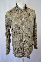 Vintage 90s beige Grunge Pastel Grey abstract charcoal sketch Pattern long sleeve shirt oversized medium