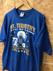 Vintage 99' St Timothy Ohio USA college sports basketball reunion team souvenir blue t-shirt size XL