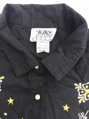 Vintage 90s ladies black embroidery cowgirl rodeo cowboy western shirt by Kiks size large 42