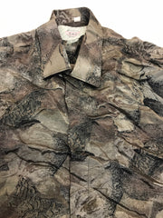 Vintage 80s abstract pattern grey silver 100% silk long sleeve ugly party shirt size large oversized fit