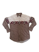 Vintage 90s light brown red white western aztec print cowboy shirt size large by Express Riders