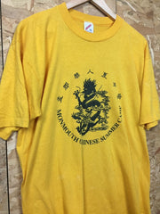 Vintage 90s Monmouth Chinese Summer Camp quirky USA yellow t shirt size XL