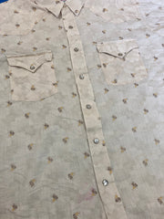 Vintage 80s beige muted pattern western cowboy pearl snap button shirt size large