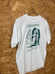 Vintage 90s Mincavi Et Fier De L’être by Lynn Martineau souvenir folk literary white t-shirt size XL