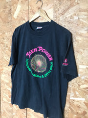 Vintage 90s rave style Teen Power - I choose to make a difference circle logo USA black souvenir t-shirt size XL