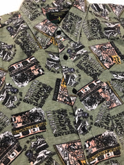 Vintage 90s green expedition map abstract motif crazy pattern ugly soft brushed cotton retro party size XL