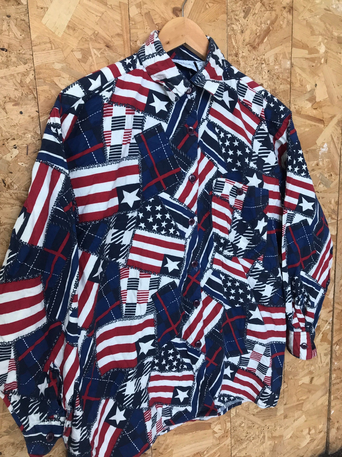 Vintage 00s American stars and stripes pattern cotton cowgirl rodeo cowboy western shirt size medium