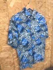 Vintage 90s abstract blue grey tropical surf hawaiian party beach shirt unisex size large