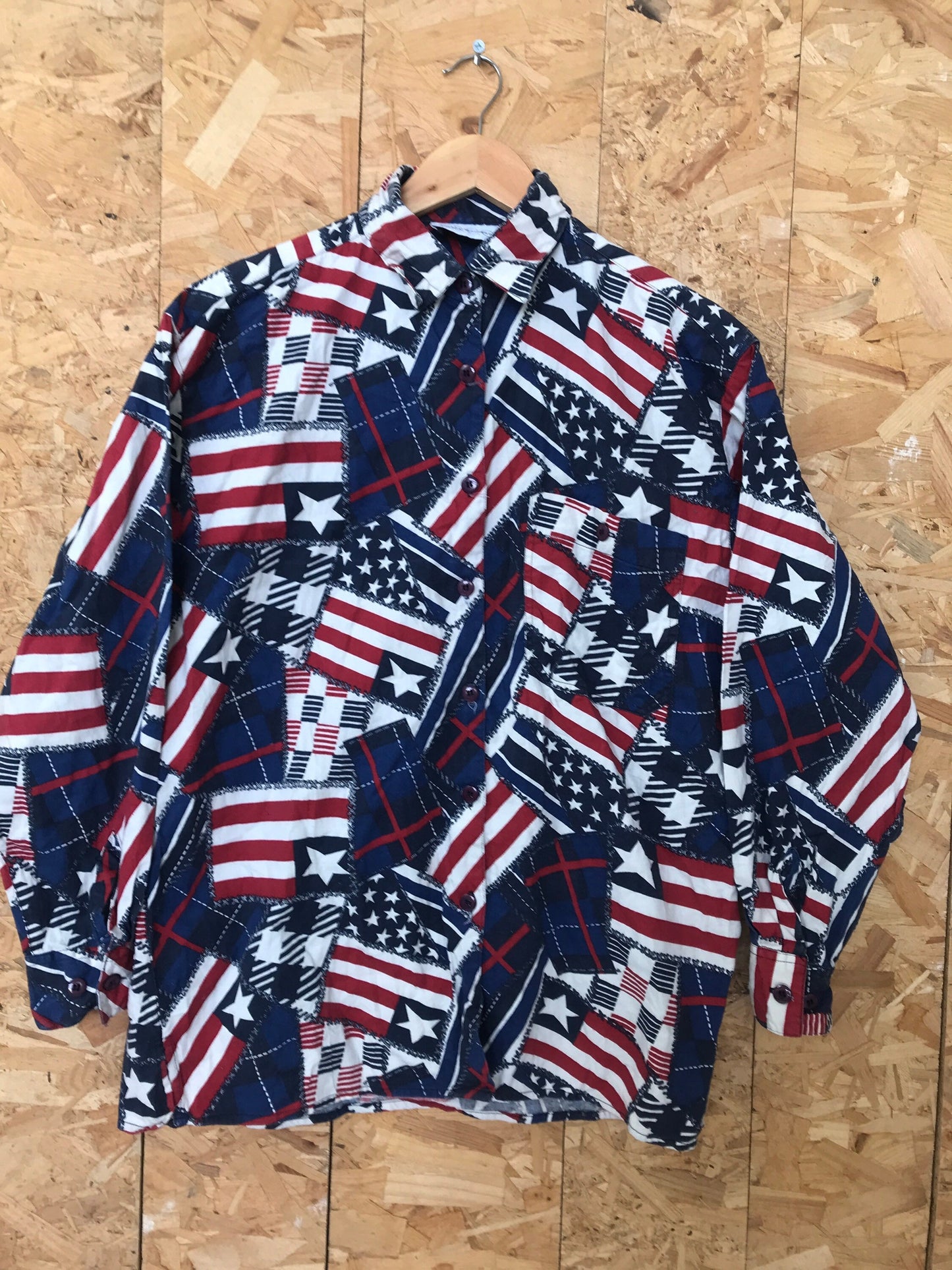 Vintage 00s American stars and stripes pattern cotton cowgirl rodeo cowboy western shirt size medium