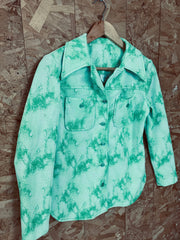 Vintage 70s ladies psychedelic acid line green polyester western cowboy cowgirl fitted over shirt si