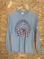Vintage Y2K grey long sleeve t-shirt Stebbins High School Track & Field Athletics USA souvenir quirky purple size medium