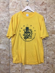 Vintage 90s Monmouth Chinese Summer Camp quirky USA yellow t shirt size XL
