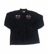 Vintage 90s black ‘Keep it country’ double flag embroidered western line dance rockerbilly long sleeve shirt size large