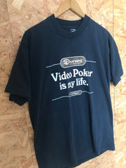 Vintage 90s quirky Video Poker Is My Life Dunes Las Vegas USA black souvenir t-shirt size XL