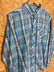 Vintage Ben Sherman light blue navy tablecloth check long sleeve Mod skinhead retro punk button down