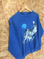 Vintage 90s blue unisex Wolf nature scene crew neck sweater size medium