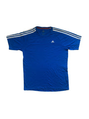 Vintage Y2K Adidas bright blue & white 3 stripe t-shirt size small UK
