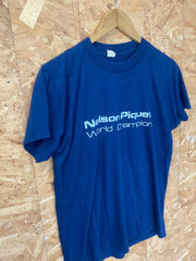 Vintage 80s Nelson Piquet World Champion Formula 1 souvenir USA navy blue t-shirt size medium
