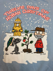 Vintage 90s 12 days of Hoban Christmas quirky USA pastel blue crew neck Xmas sweater oversized XL