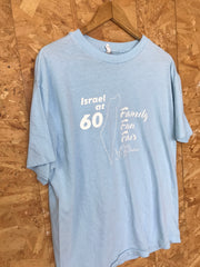 Vintage Y2K Israel at 60 Family Fan Fair pale blue souvenir quirky religious USA t-shirt size XL