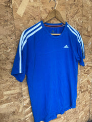 Vintage Y2K Adidas bright blue & white 3 stripe t-shirt size small UK