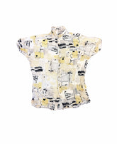 Vintage 90s beige yellow black pastel watercolour abstract pattern ugly rayon eccentric hawaiian style pary shitrt size medium