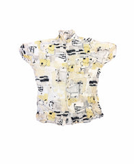 Vintage 90s beige yellow black pastel watercolour abstract pattern ugly rayon eccentric hawaiian style pary shitrt size medium