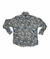Vintage 90's grey blue Psychedelic wavy Pattern long sleeve viscose Shirt size large
