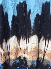 Vintage 90s silhouette palm tree blue beige overwized rayon hawaiian shirt size large