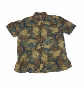 Ladies pure silk 90s autumn leaf print crazy abstract pattern oversized blouse size large