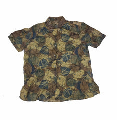 Ladies pure silk 90s autumn leaf print crazy abstract pattern oversized blouse size large