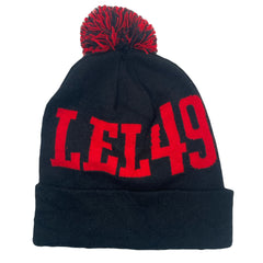 Vintage parallel 49 brewing company spell out black red winter beanie bobble hat