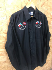 Vintage 90s black ‘Keep it country’ double flag embroidered western line dance rockerbilly long sleeve shirt size large