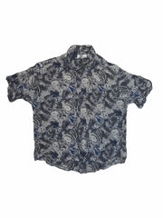 Vintage 90's charcoal grey blue Wavy Ugly Abstract Pattern Hawaiian style rayon Shirt oversized