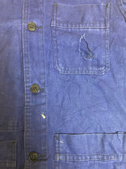 Vintage 80s french distressed navy indigo blue workers chore Sanforized cotton drill size small
