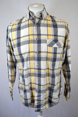 Vintage 90's white yellow grey Long Sleeve Chunky Check Shirt size medium