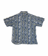 Vintage 90s pastel blue green Hawaiian Short Sleeve repeat pattern Retro rayon Shirt size small