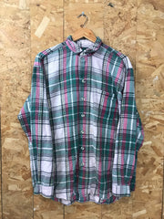 Vintage 80s Grey pink and green Chunky check oversized XL Shirt