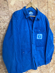Vintage 80s blue cotton drill sanforized button up chore factory engineer workers utility jacket siz