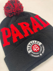 Vintage parallel 49 brewing company spell out black red winter beanie bobble hat