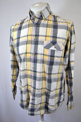 Vintage 90's white yellow grey Long Sleeve Chunky Check Shirt size medium