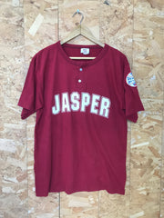 Vintage 90s Jasper Chapman Dixie Baseball League USA dark red button t-shirt size large