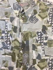 Vintage 90s ugly abstract scrapbook pattern turquoise red grey grungy green festival long sleeve shirt size large