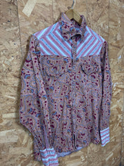 Vintage 90s pink beige red paisley striped western cowboy gaucho shirt size small by PHBNY