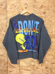 Vintage Looney tunes tweety pie I don’t think so grey crew neck sweater size small