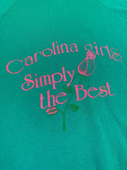 Vintage 80s USA “Carolina Girls Simply the Best” turquoise crew neck sweater size XL long